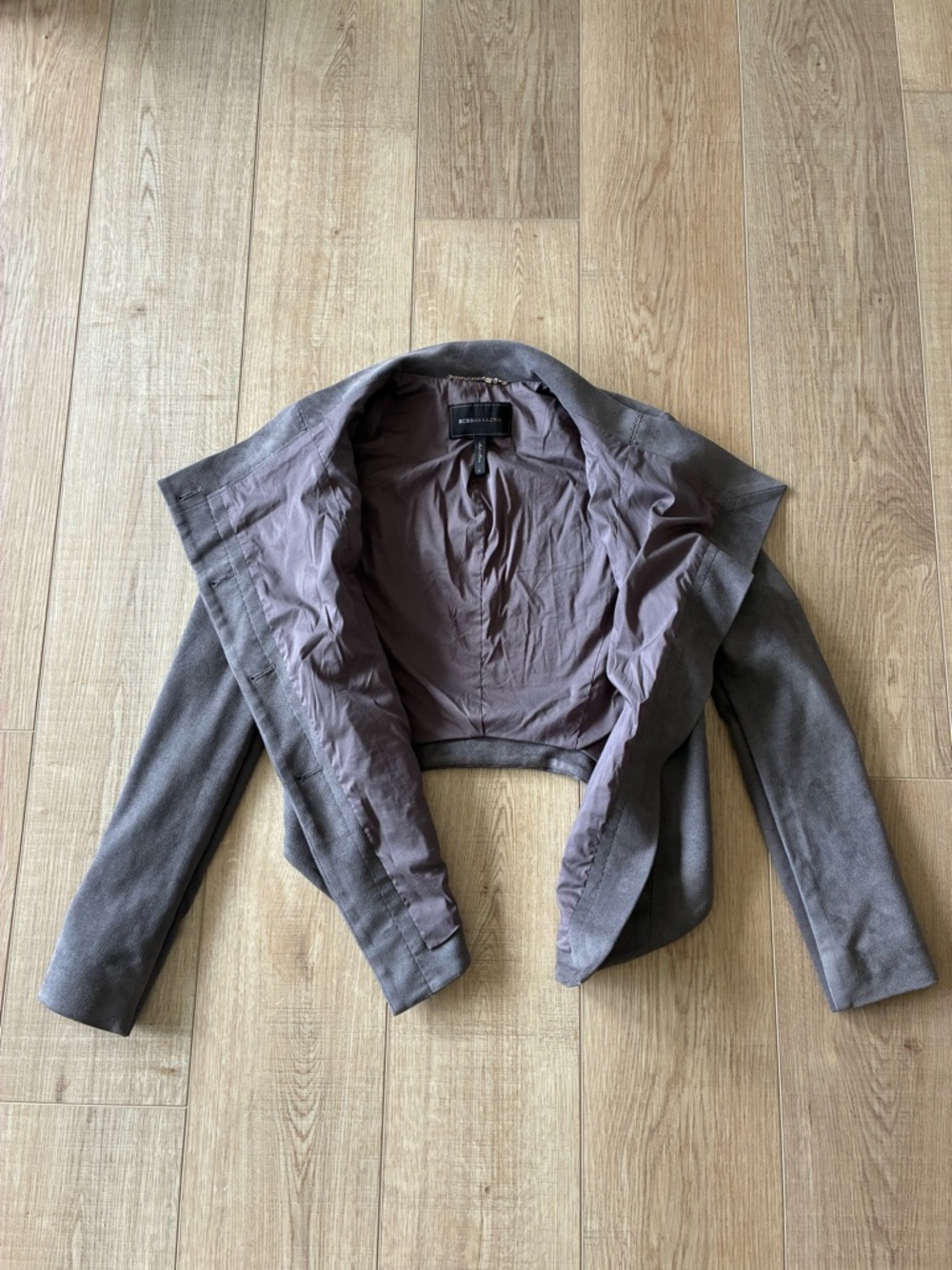 BCBG MaxAzria Grey Vegan Suede Misty Morning Indie Sleeze Jacket Small Womens - Picture 4 of 11